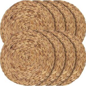 Set of 8 Water Hyacinth Braided Placemat, 13 Inch Round Placemats Rattan Placema
